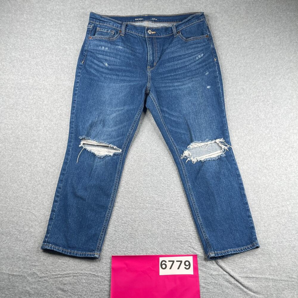 Old Navy Boyfriend Mid Rise Denim Jeans Casual Classic Blue Distressed Size 14